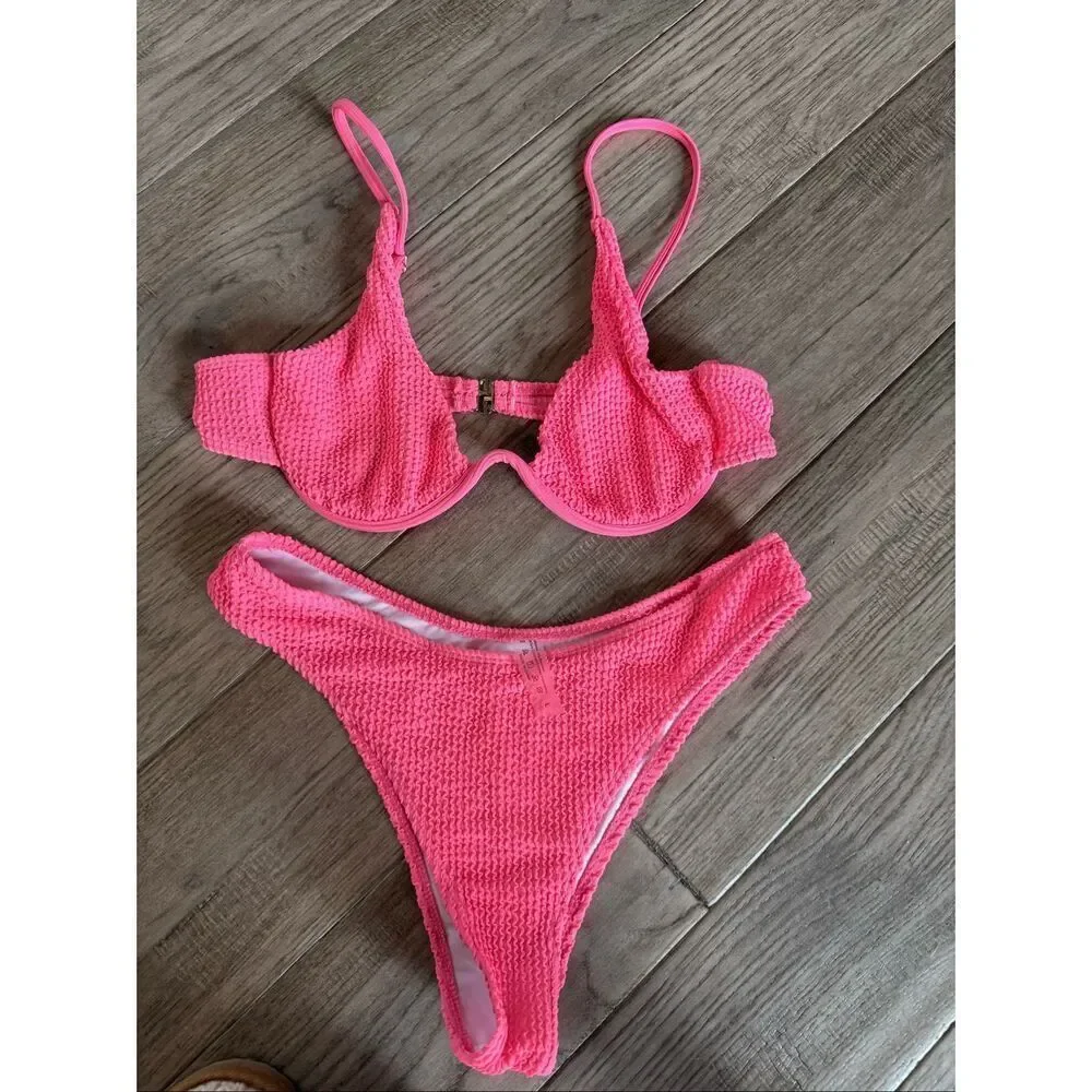 Hot Pink Shein Underwire Bikini Large